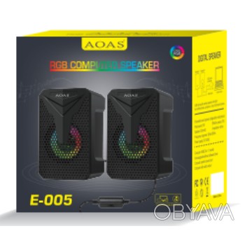 Колонки для ПК Aoas e-005, с поддержкой USB 2.0 со светодиодной подсветкой, 3,5 . . фото 1
