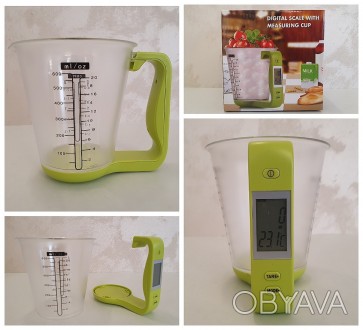 Опис:
Електронна цифрова мірна чаша для кухні термометром і вагами
Електронна ци. . фото 1