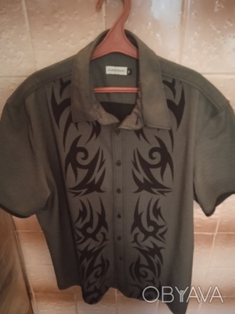 Чудова стильна чоловіча сорочка кольору хакі та сірим з відблиском. Розмір 2xl, . . фото 1