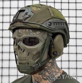 Тактический комплект шлем Fast + кавер + наушники S6
