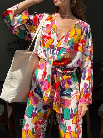 
Льняной костюм рубашка+штаны цветочный принт
Параметры:
S: ОГ до 96 см, талия 6. . фото 5