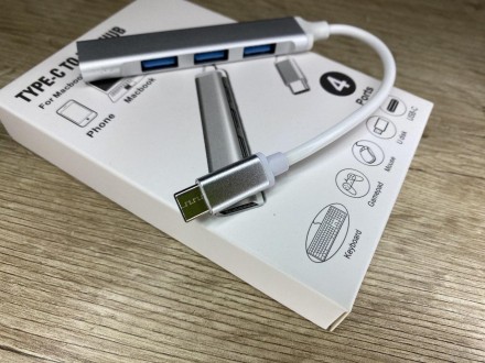 
USB-Type C Hub 4 ports выполнен из прочного алюминиевого сплава. Hub подключает. . фото 4