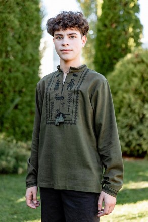 
Лляна вишиванка на хлопчика сорочка з довгим рукавом на підлітка. 
 Модель моде. . фото 5