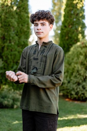 
Лляна вишиванка на хлопчика сорочка з довгим рукавом на підлітка. 
 Модель моде. . фото 8