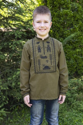 
Лляна вишиванка на хлопчика сорочка з довгим рукавом на підлітка. 
 Модель моде. . фото 2