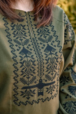 Вишиванка жіноча хакі — патріотична українська сорочка, виготовлена з натурально. . фото 3