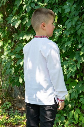
Вишиванка на хлопчика в класичному білому кольорі з червоною вишивкою, чудово в. . фото 8