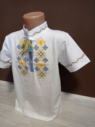 Детская рубашка вышиванка для мальчика на 3-12 лет трикотаж хлопок черная и бела. . фото 3
