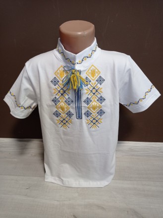 Детская рубашка вышиванка для мальчика на 3-12 лет трикотаж хлопок черная и бела. . фото 4