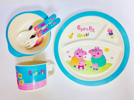 Набор бамбуковой посуды из 5 предметов Peppa Pig. Киев. фото 1 Набор бамбуковой посуды из 5 предметов Peppa Pig. Киев. фото 1