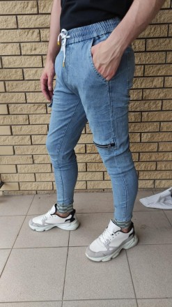 Джоггеры, джинсы на резинке коттоновые унисекс высокого качества NN. Состав 88% . . фото 9