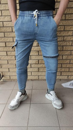 Джоггеры, джинсы на резинке коттоновые унисекс высокого качества NN. Состав 88% . . фото 4