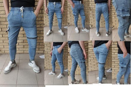 Джоггеры, джинсы на резинке коттоновые унисекс высокого качества NN. Состав 88% . . фото 2
