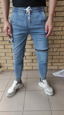Джоггеры, джинсы на резинке коттоновые унисекс высокого качества NN. Состав 88% . . фото 11
