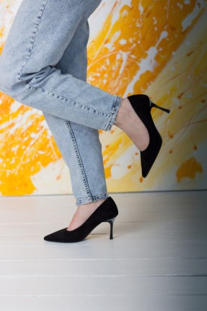 Женские туфли черные Calvin 2643 Туфли женские выполнены из искусственной замши.. . фото 3