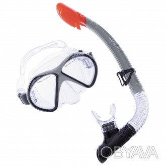 Набор для плавания маска с трубкой LEGEND M293P-SN110-PVC Черный-серый-прозрачны. . фото 1