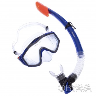 Набор для плавания маска с трубкой Zelart M153-SN124-PVC Синий-серый-прозрачный. . фото 1