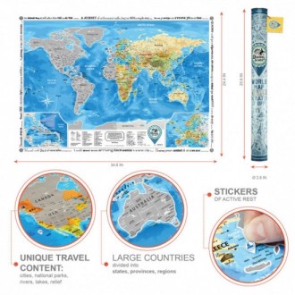 Discovery Maps World - первая туристическая скретч карта мира с рельефом на англ. . фото 7