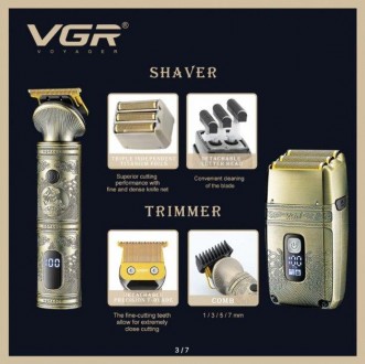 Машинка для стриження волосся й бороди професійна акумуляторна з насадками з дис. . фото 4
