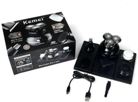 Електробритва для чоловіків 5 в 1 Kemei KM-1109 - роторна система гоління, 3 гол. . фото 2