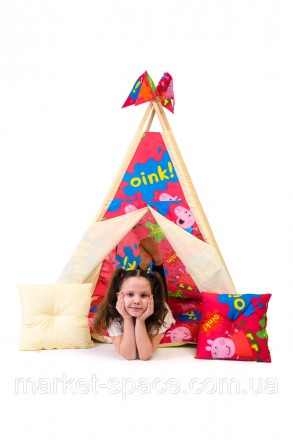 
Детская игровая палатка с матрасом бомбон и двумя подушками. Расцветка "Пеппа б. . фото 8