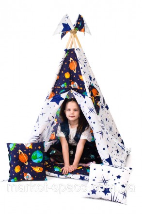 
Детская игровая палатка с матрасом бомбон и двумя подушками. Расцветка "Космос". . фото 8