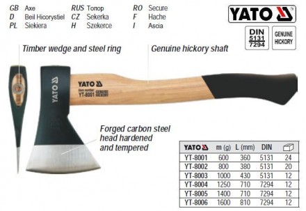 Топор YATO сокира m=800 г l=380 мм YT-8002. Тернополь. фото 1 Топор YATO сокира m=800 г l=380 мм YT-8002. Тернополь. фото 1