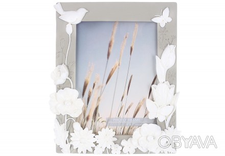 Рамка для фото розміру 12.5*17.5см, з об'ємними квітами та метеликом, колір ніжн. . фото 1