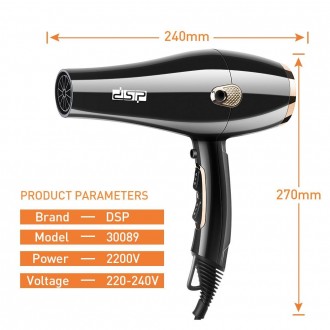 
Фен для укладки волос DSP 30088 мощный профессиональный фен с насадками для суш. . фото 5