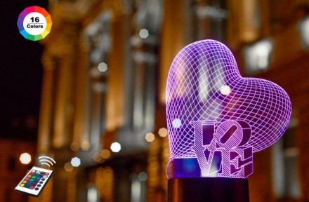
 
3D ночник "Сердце LOVE" (УВЕЛИЧЕННОЕ ИЗОБРАЖЕНИЕ) подарочная упаковка + 16 цв. . фото 2
