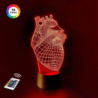 3D ночник "Сердце 2" (УВЕЛИЧЕННОЕ ИЗОБРАЖЕНИЕ) подарочная упаковка + 16 цветов +. . фото 2