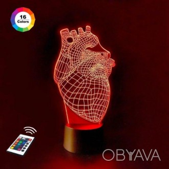 3D ночник "Сердце 2" (УВЕЛИЧЕННОЕ ИЗОБРАЖЕНИЕ) подарочная упаковка + 16 цветов +. . фото 1