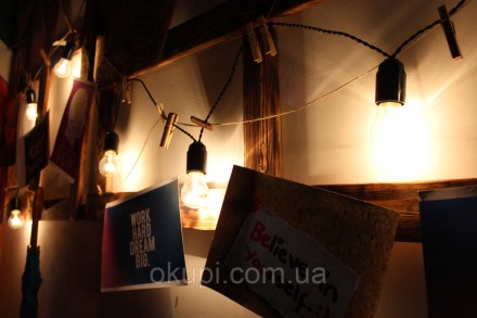 Черная Ретро Гирлянда Эдисона - 15 лампочек накаливания - длина от первой лампы . . фото 5