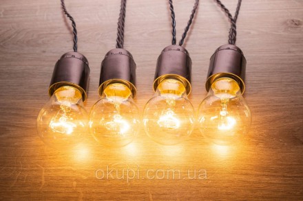 Черная Ретро Гирлянда Эдисона - 15 лампочек накаливания - длина от первой лампы . . фото 3