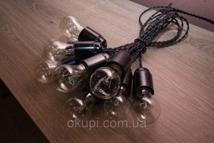 Черная Ретро Гирлянда Эдисона - 21 лампочка накаливания - длина от первой лампы . . фото 3