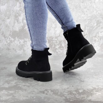 Женские ботинки черные Tie 2449 Ботинки женские выполнены из искусственной замши. . фото 10
