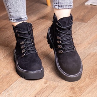 Женские ботинки черные Tie 2449 Ботинки женские выполнены из искусственной замши. . фото 13