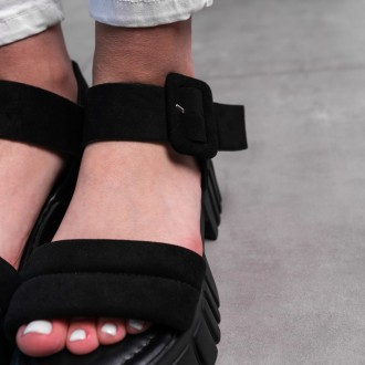 Женские сандалии черные Fern 3620 Сандалии из искусственной замши черного цвета . . фото 7