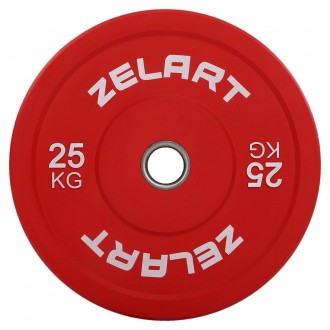 Резиновый (бамперный) диск для кроссфита 25 кг Zelart 
Материал сердцевины: стал. . фото 3