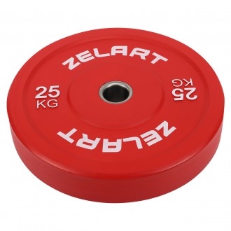 Резиновый (бамперный) диск для кроссфита 25 кг Zelart 
Материал сердцевины: стал. . фото 2