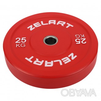 Резиновый (бамперный) диск для кроссфита 25 кг Zelart 
Материал сердцевины: стал. . фото 1