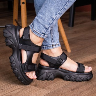 Женские сандалии черные Twister 3063 Сандалии из искусственной кожи черного цвет. . фото 4