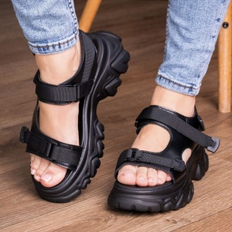 Женские сандалии черные Twister 3063 Сандалии из искусственной кожи черного цвет. . фото 2