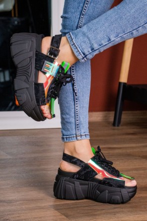 Женские сандалии черные Sierra 3070 Сандалии из текстиля и резины черного цвета . . фото 9