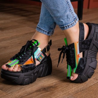 Женские сандалии черные Sierra 3070 Сандалии из текстиля и резины черного цвета . . фото 13