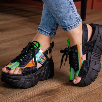 Женские сандалии черные Sierra 3070 Сандалии из текстиля и резины черного цвета . . фото 7