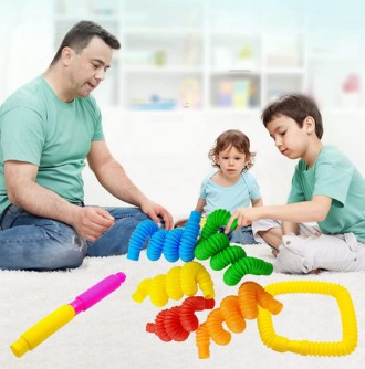 Набор из 5 игрушек для детей POP Tubes - яркие цветные трубки легко соединяются . . фото 3