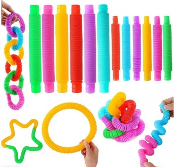 Набор из 5 игрушек для детей POP Tubes - яркие цветные трубки легко соединяются . . фото 6