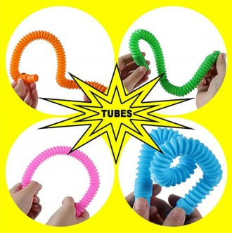 Набор из 5 игрушек для детей POP Tubes - яркие цветные трубки легко соединяются . . фото 8