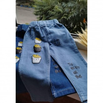 Стильні дитячі джинси на осінь, прикрашені накатом. Пояс на резиночці. Матеріал . . фото 4